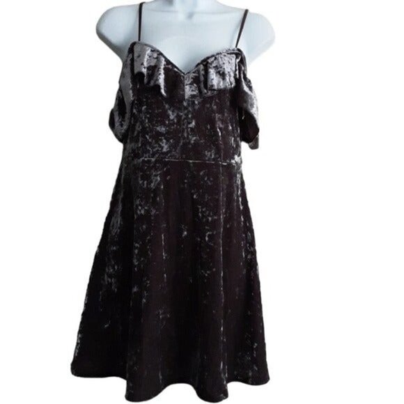 American eagle crushed velvet ruffle mini party dress  S/P gray y2k Grunge soft - Picture 6 of 7